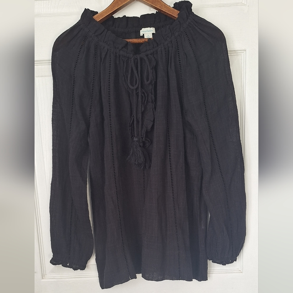 Sundance top black blouse women's size small Victorian